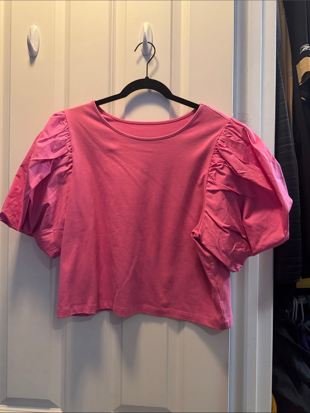 a new day Pink Puff Sleeve Cropped Top